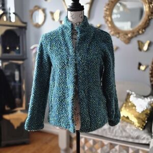 VTG Chico's Teal and Blue Textured Open Sweater Size 0